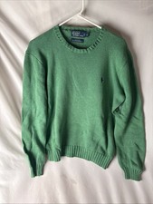 Vtg Ralph Lauren Polo Mens Green Chunky Sweater Crewneck Size L