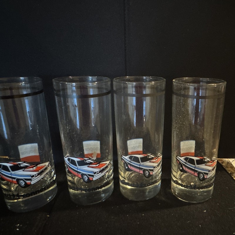 Mopar 1970 Plymouth Duster 340 Glass Tumblers Set of 4 Clear Drinking Glasses