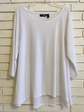 Attitudes by Renee Moss Crepe Shirred Back 3/4 Sleeve Top - White Size XL