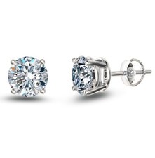 Cz Round 6mm Solitaire 925 Sterling Silver Circle Stud Screw Back Earrings