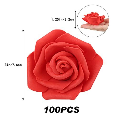 100 Pezzi 3 Pollici Artificiali Fiori di Rosa Rossa Schiuma Teste di Fiori Finti per Matrimonio - Foto 6 di 7