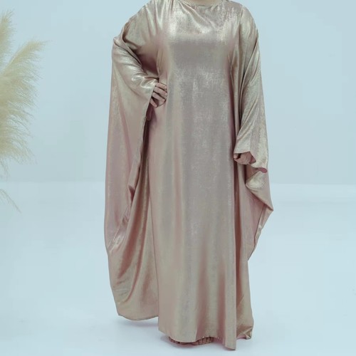 Muslim Women Maxi Dress Bat Sleeve Shiny Abaya Kaftan Arab Loose Robe Dubai Gown - Picture 34 of 42
