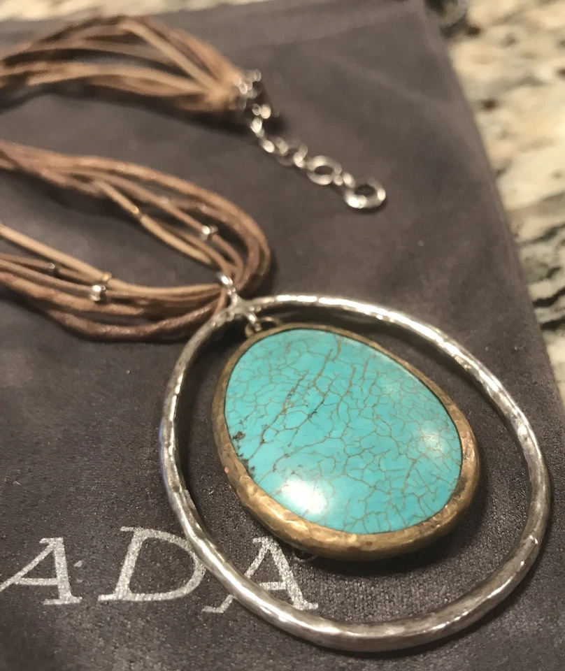 SILPADA N1804 Double-Halo Blue Howlite Stone Bronze & Silver Necklace Was $129 - Image 2 of 3
