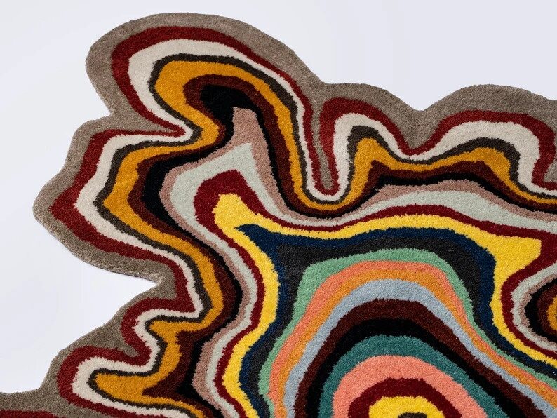 Hand Tufted Rug Irregular Zig Zag Stripe Shape Carpet 100