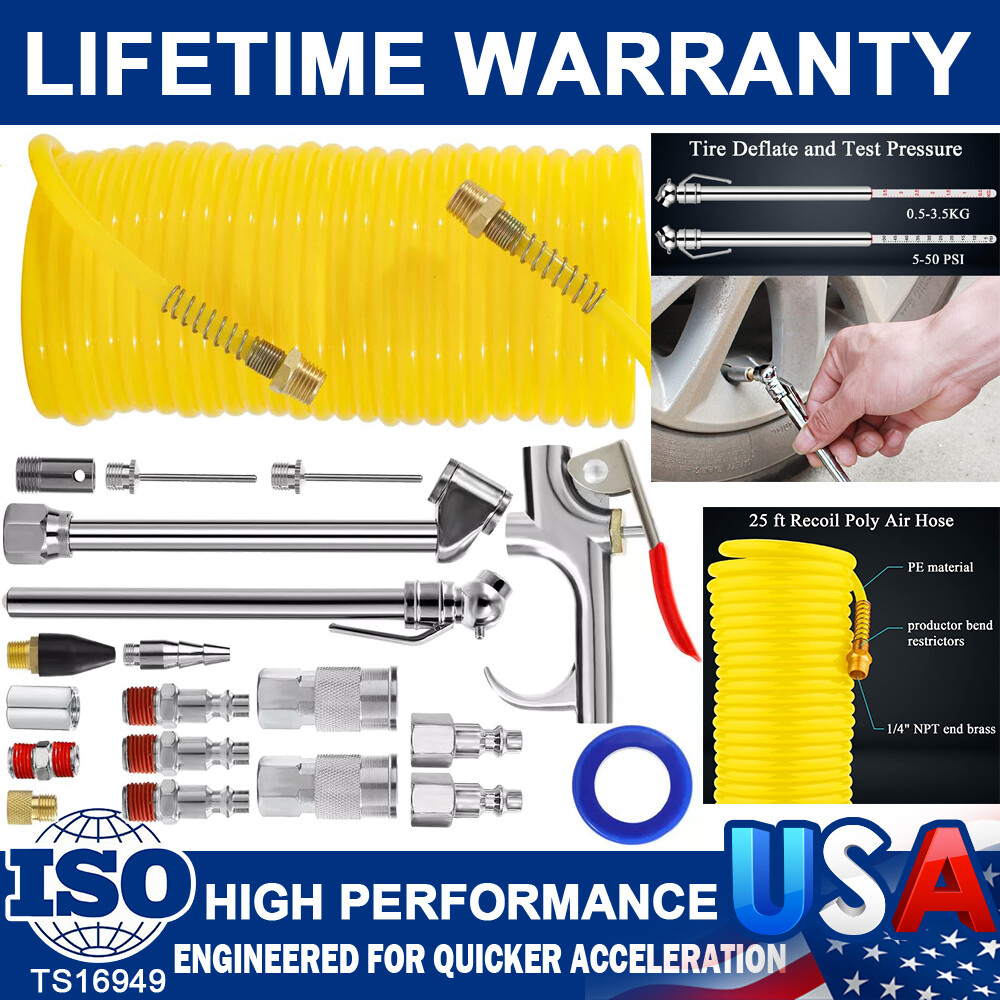 Accessory Starter Kit With 25ft Recoil Air Hose 20-pcs