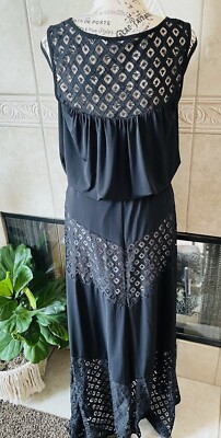 London Times black sleeveless keyhole lace maxi Dress Size M Blousey Top  lined