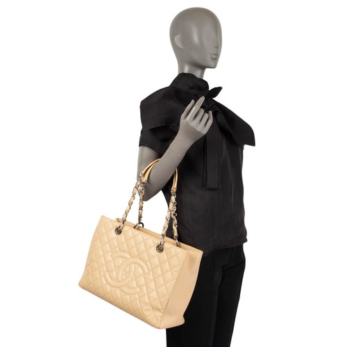 66105 auth CHANEL beige Caviar leather GRAND SHOPPING TOTE GST Bag - 第 9/9 張圖片