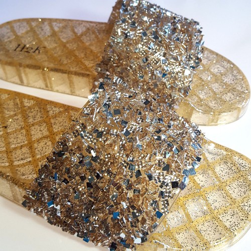 H2K CANDY Oro Rosa Color Glitter Beads Fashion Slides Flip Flops Sandalias Bling - Imagen 5 de 12
