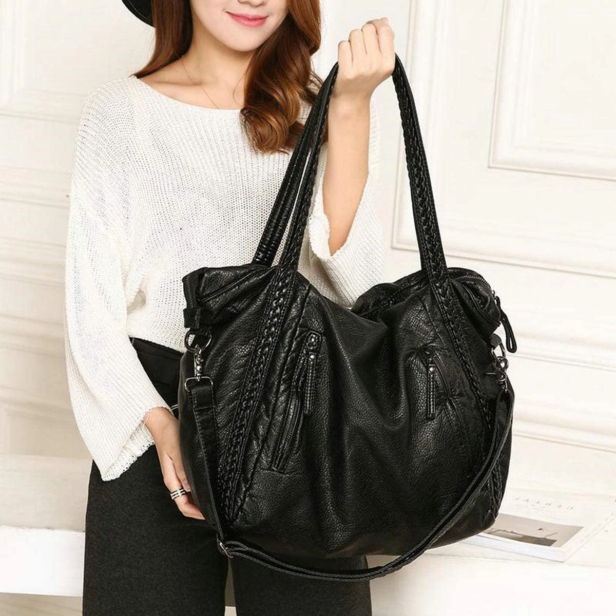 Solid Color Handbag Women Large Capacity Crossbody Bag - Temu