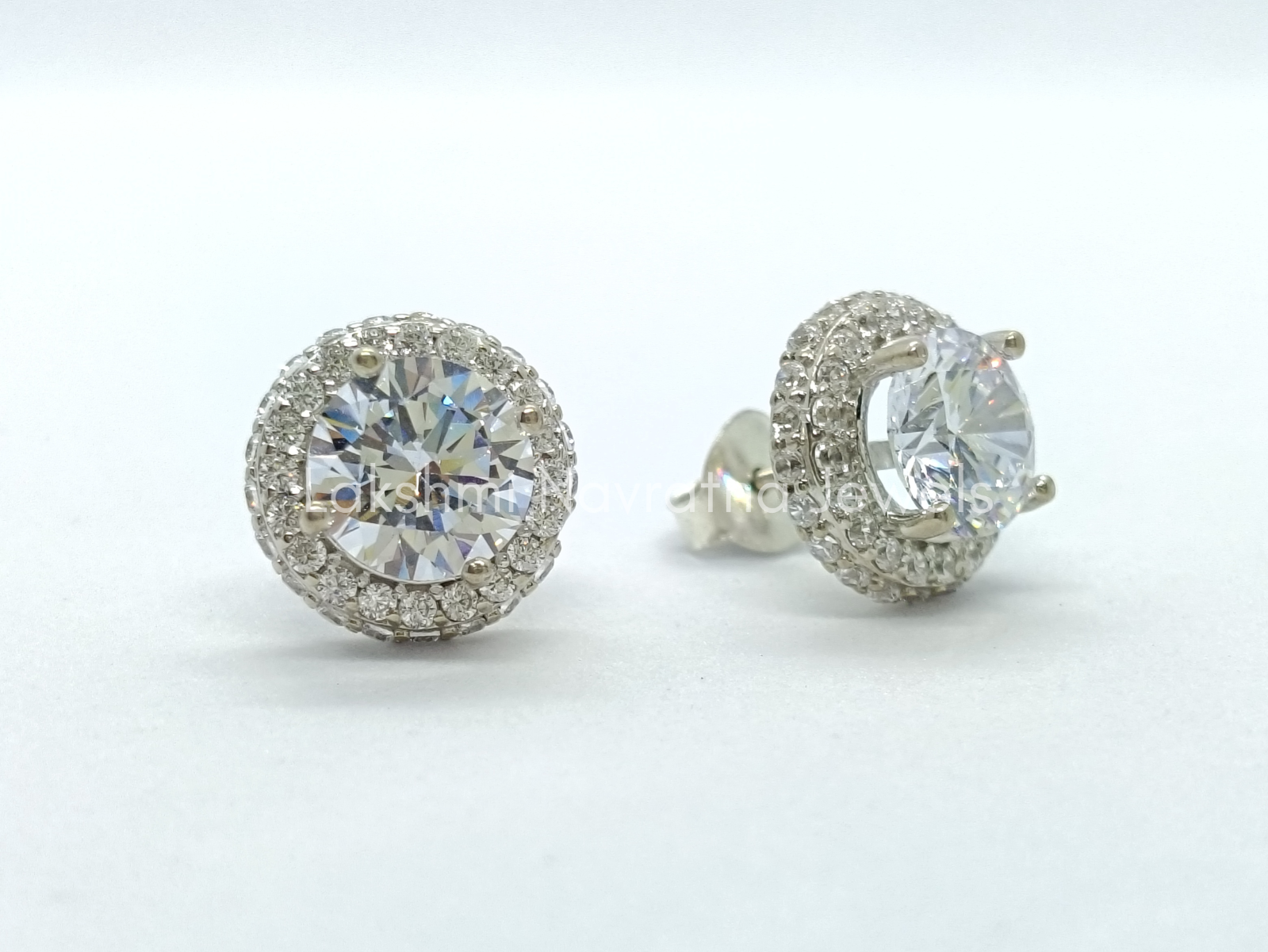 1Ct Round Cut Moissanite Halo Stud Earrings in 14K White Gold