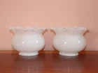 Pair, Vintage, thin milk glass, crimped top, oil/gas lamp/light shades. 3-7/8" F