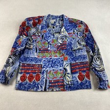 Vtg 90s Fenn Wright Mason Blazer Top 6 Watercolor Artsy Abstract Cotton Blue S