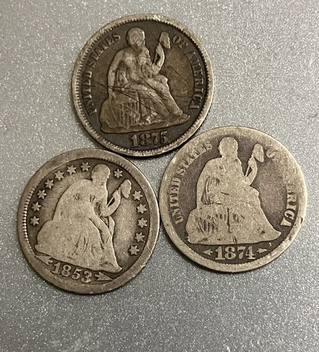 FREE SHIPPING Hi1853 1874 1875 Seated Liberty Dimes Priced To Sell Good Fillers