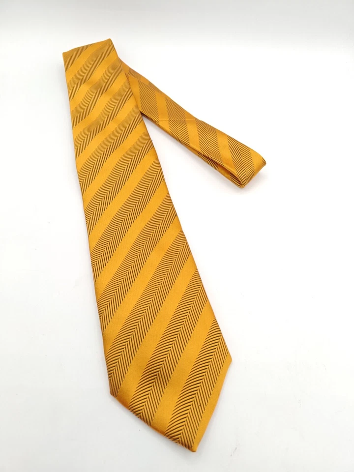 🇮🇹 Corbata de seda espiga a rayas naranja Firenze para hombre hecha en Italia 61x3,5  Foto 4 de 4