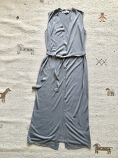 ZARA Light Grey FINE KNIT BUTTON UP BELTED SLEEVELESS MIDI DRESS S 6 8 10 