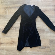 Womens Small re=named Black Velvet Wrap Long Sleeve Dress