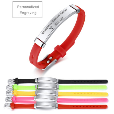 Red Medical Alert ID Bracelet - Silicone Band With Stainless Steel Charm - Adjustable 6.3-8.2 Inch For Men, Women, Kids