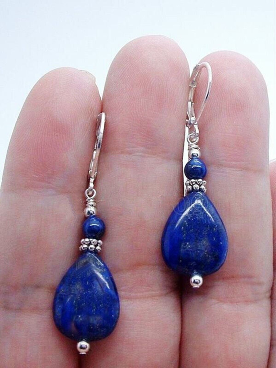 Skysk Handmade Lapis Lazuli Teardrop Dangle Leverback Earrings Silver Plated 13x18mm