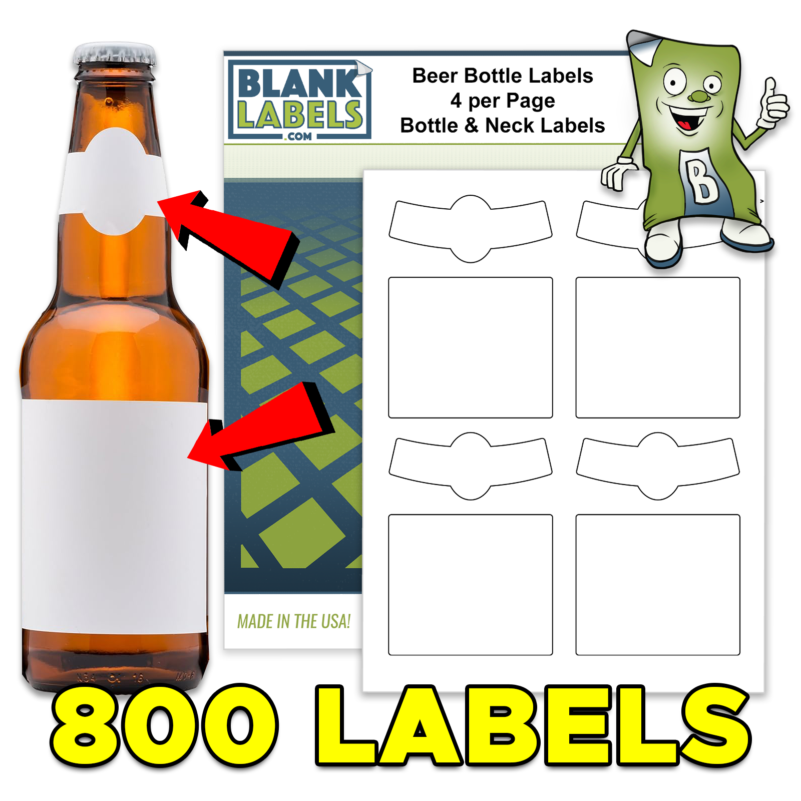 800 Blank Beer Bottle, Neck Labels Home Brew Print Printable Stickers ...
