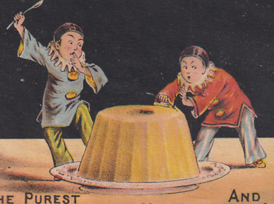 MUZZY'S SUN GLOSS & CORN STARCH TRADE CARD, ELKHART, IND. 2 SMALL CLOWNS  A622
