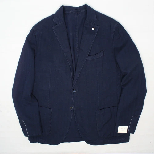 NWT Lubiam 1911 Blazer Mens 46R Navy Blue Herringbone Cotton Sport Coat Jacket