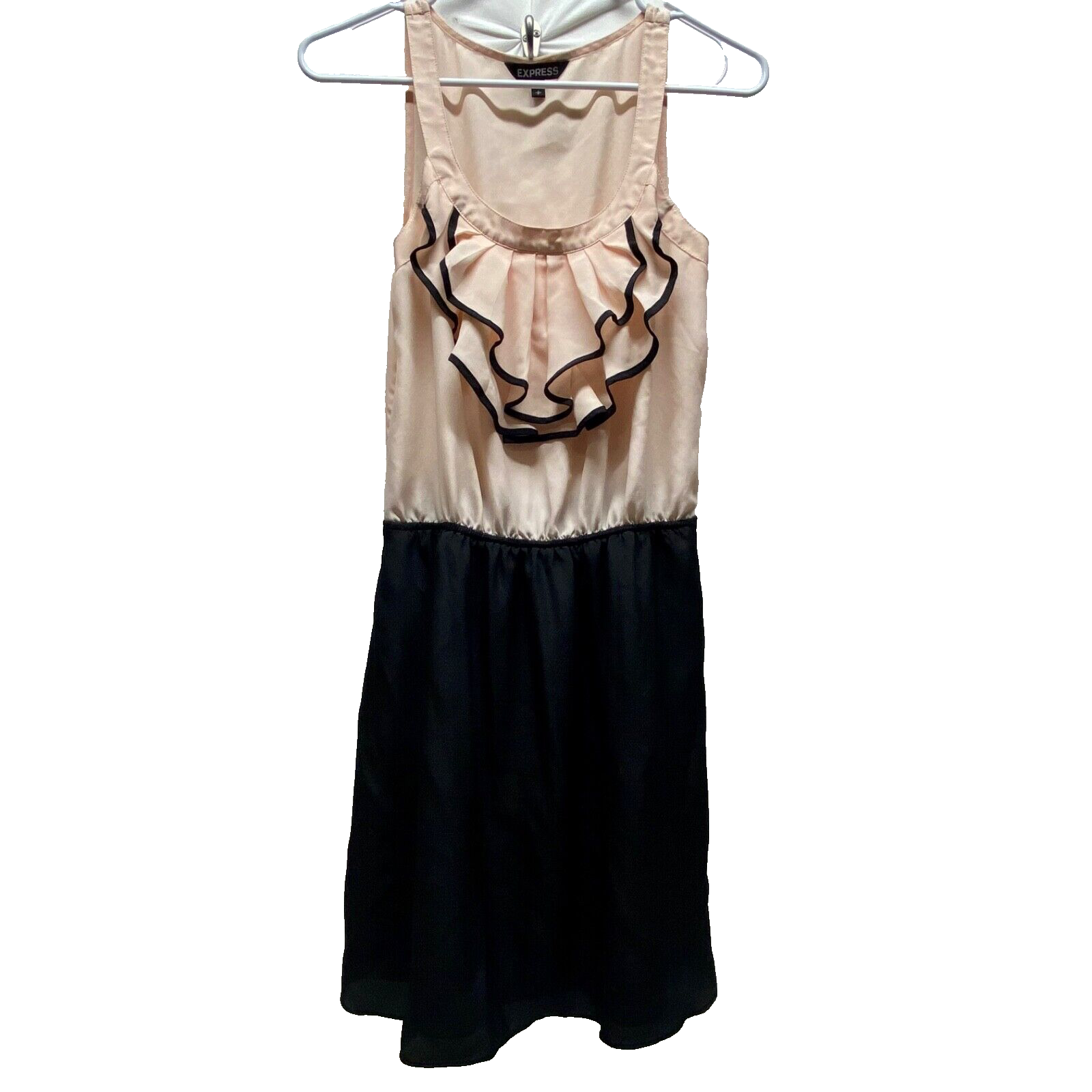 Women's Express Two-Tone Ruffle Dress Knee-Length Semi-Sheer Size Small