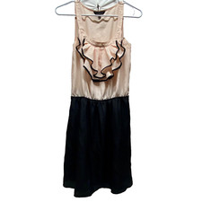 Express Dress Women's Small Black Cream Ruffle Front Sleeveless Career Casual GC