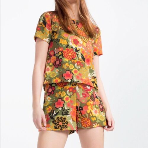 Zara 70's Trafaluc Collection Floral Romper Playsuit Sz XS - Picture 1 of 11