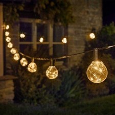LED Garden String Lights Set of 10 Firefly Festoon Warm White Waterproof Globe