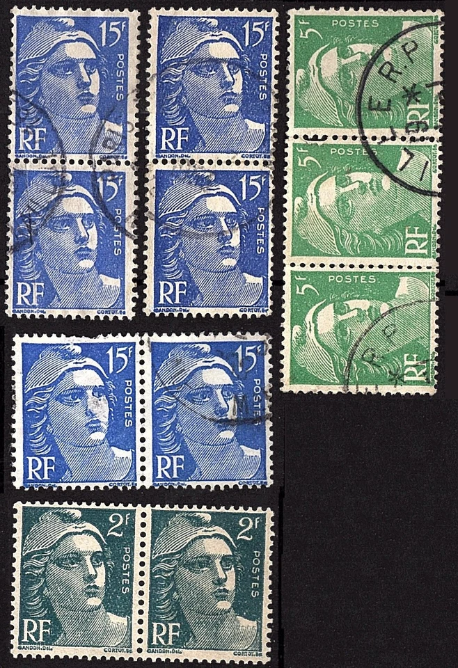 5 paires timbres oblitérés 1945 Marianne de Gandon n° 713 + 719 + 812 voir scans - Photo 2/4