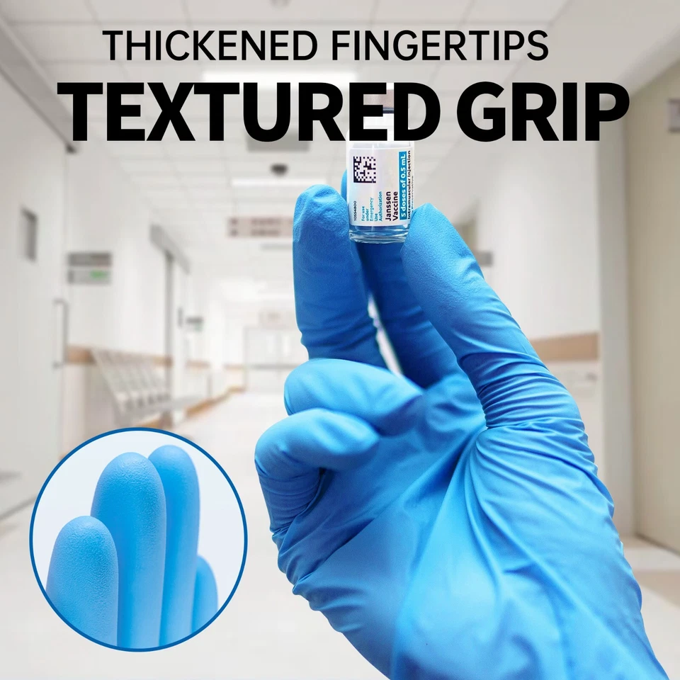 Luvas médicas de nitrilo azul sem pó sem látex luva descartável grau alimentício - Imagem 4 de 4