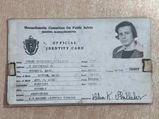 WWII US AIR RAID WARDEN IDENTITY CARD WAR POLICE PASS Helen Shillaber Beverly MA
