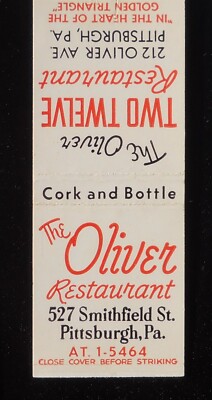 1950s The Oliver Restaurant Cork and Bottle 527 Smithfield Two-Twelve Pittsburgh