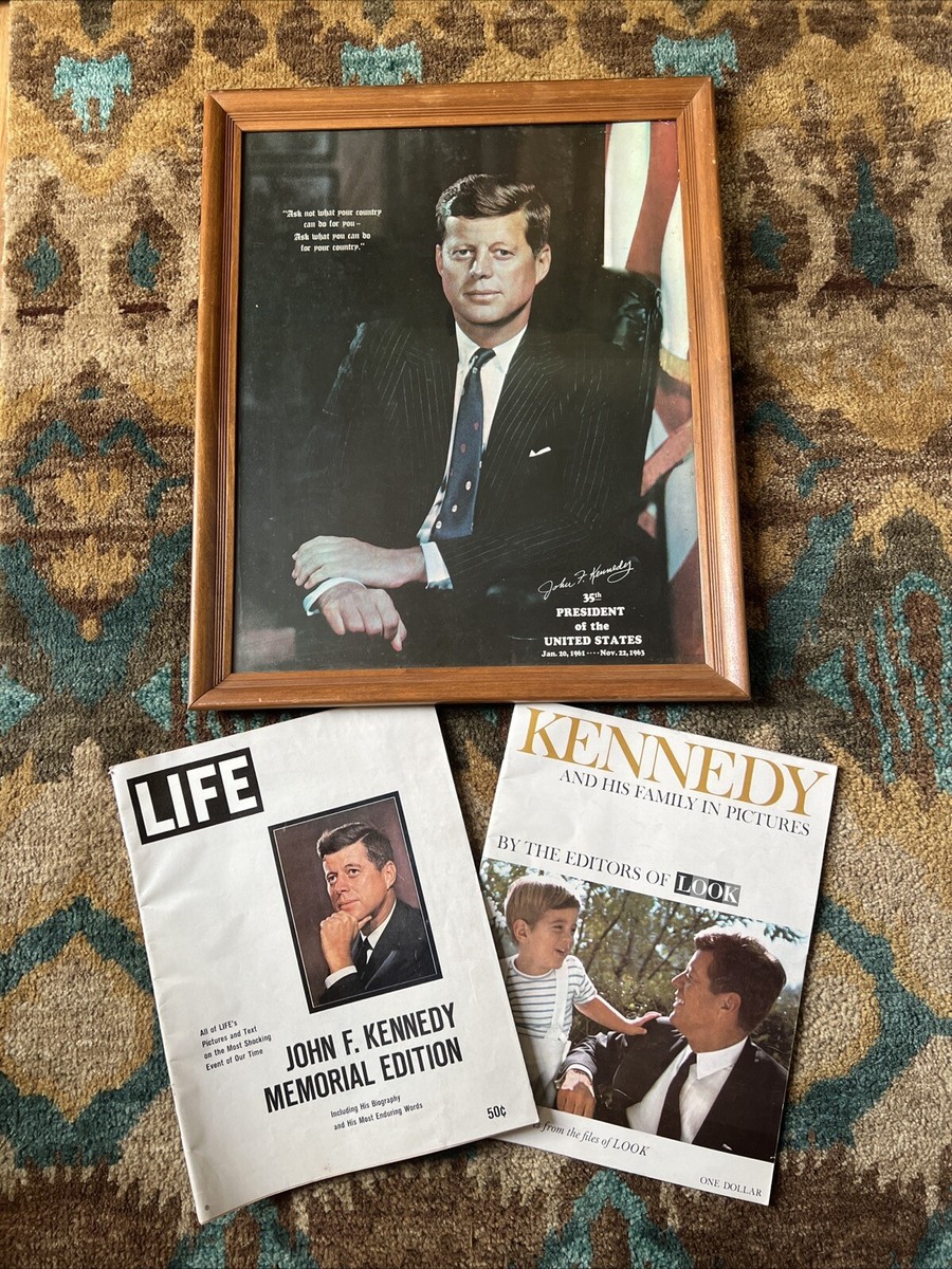JOHN F KENNEDY Bundle JFK PHOTO WOODEN FRAME W/GLASS 22” X 18” and