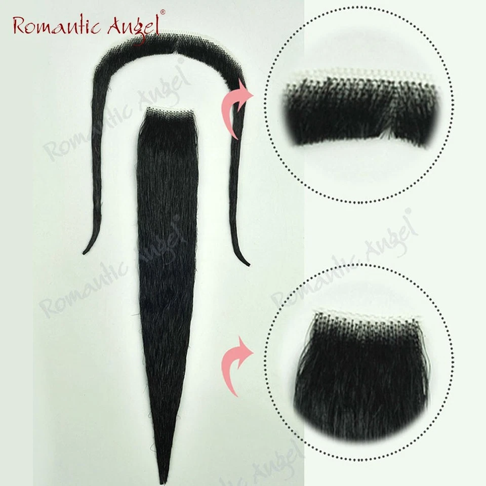 100% cabello humano hecho a mano alta calidad barba negro/blanco bigote/bigote Foto 4 de 4