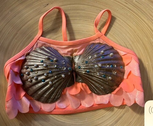 Mermaid Girl Underwear Costume Bra Handmade Florida Sea Shells Orange 6-6x Small - Picture 2 of 5