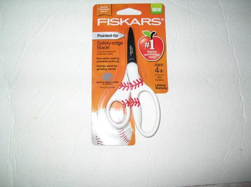NEW FISKARS Scissors pointed tip -safety edge blade Children Kids BaseBall Art - Picture 2 of 5