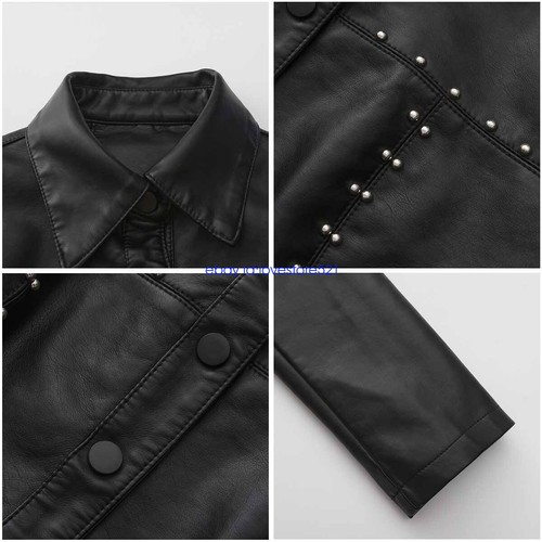 2025 Damen Niete Leder jacke Mantel Cardigan Übergangsjacke Bikerjacke EU36-48 - Bild 6 von 22