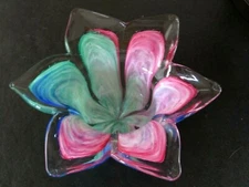 Multi Color Flower Shaped Blown Glass 6” Bowl