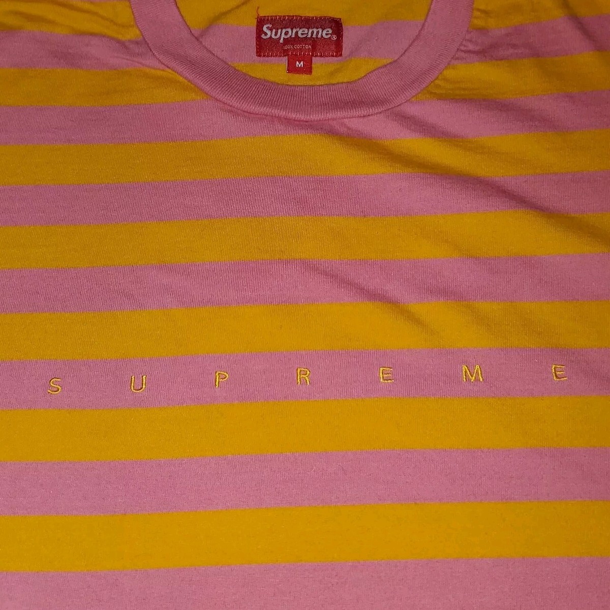 EUC Sz MEDIUM Mens Supreme Bar Stripe Tee Pink & Orange