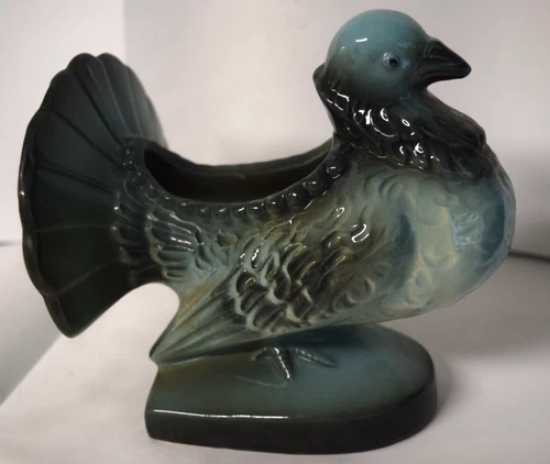 Hull Pottery Pigeon Planter Teal (Green-Blue) & Gray 1950s #91