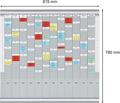 FRANKEN T-Kartentafel Jahresplaner 81,9 x 78 cm 12 Träger 2 Index - PVSET-4