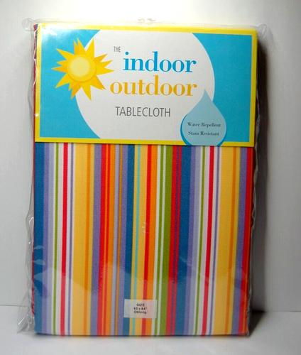 Bardwill Home Tablecloth Indoor/Outdoor Oblong Colorful Stripes 60 x 84 inch NEW