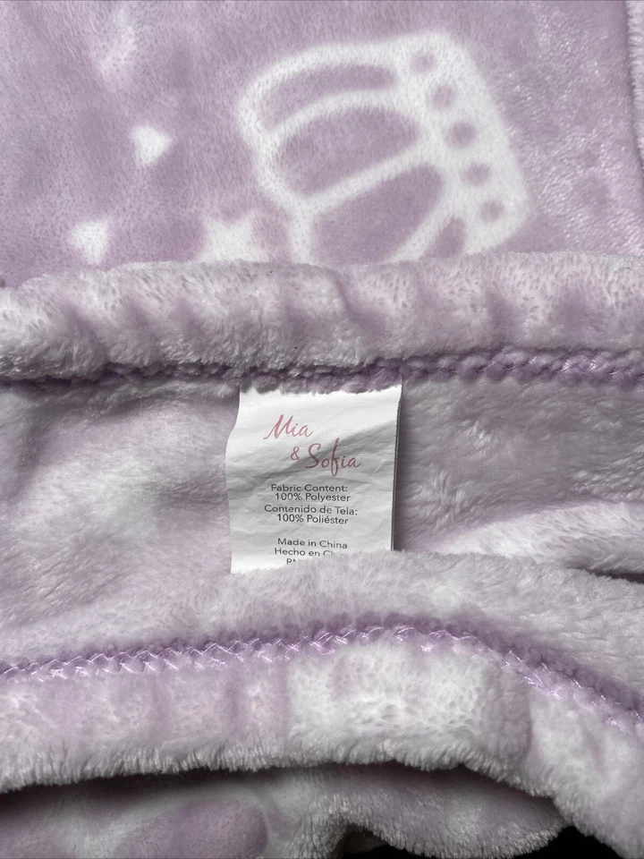 Manta Bebé Mia & Sofia Pequeña Princesa Corona Arco Corazón Púrpura Vellón Lovey Foto 3 de 4