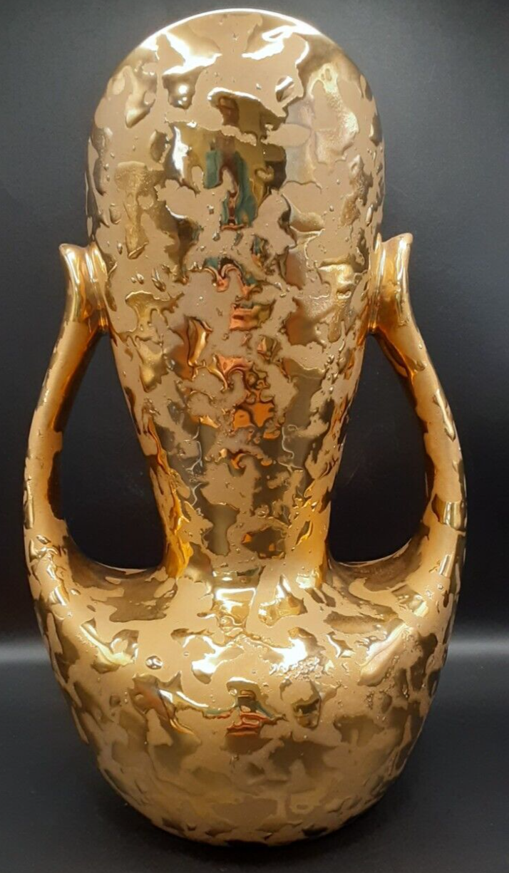 9 Inch Vintage Weeping Gold Vase 24k USA Made Two Handled Heavy Gold eBay