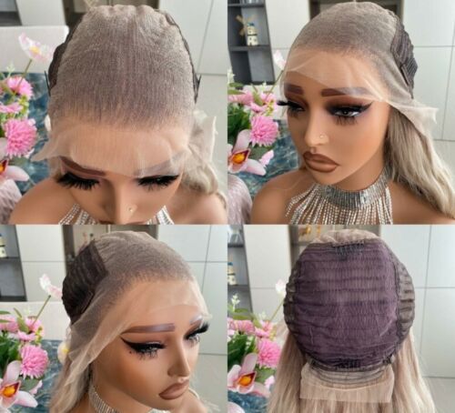 Schmutzige blonde HD Front Lace Perücke Echthaar Mischung Highlights wellig lockig Strand - Bild 6 von 6