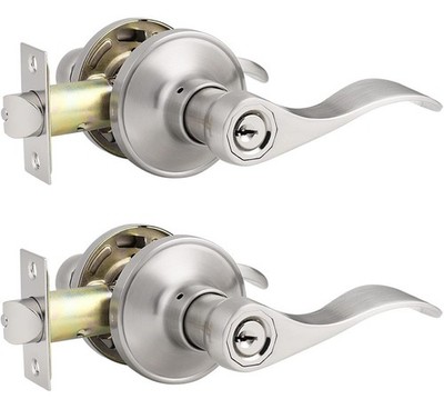 2 Stück Eingangstürknauf mit Schlüssel Edelstahl Außentürgriff Welle Nickel