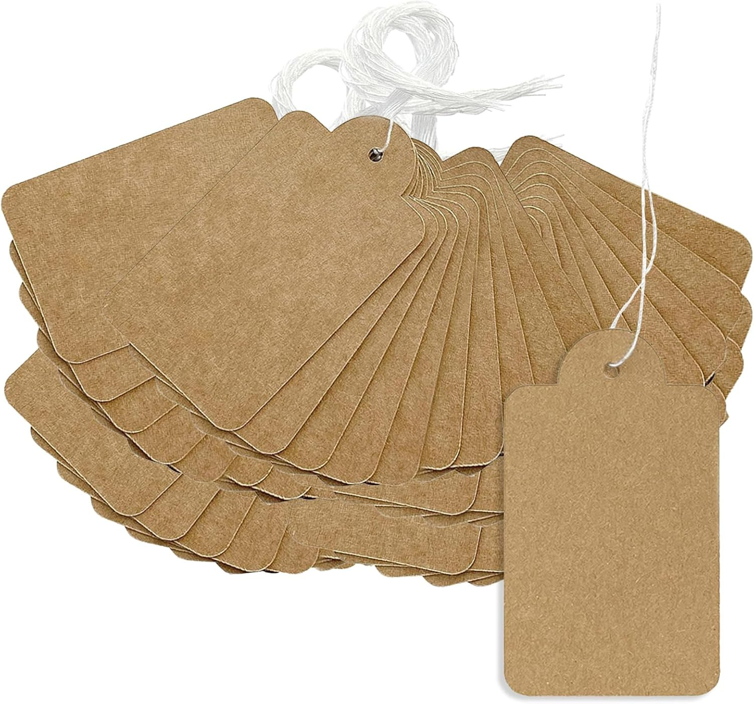 500PCS Kraft Paper Price Tags with String 35x22mm Brown Jewellery Labels