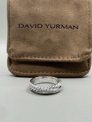 David Yurman Sterlingsilber Crossover Ring mit Diamanten Größe 7