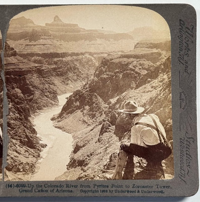 Up the Colorado River from Pyrites Point to Zoroaster Tower Stereoview Card